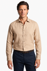 Sandfarvet Linskjorte til Mænd - Regular Fit i Mikrofibre - - Linskjorte - Valmont Wear