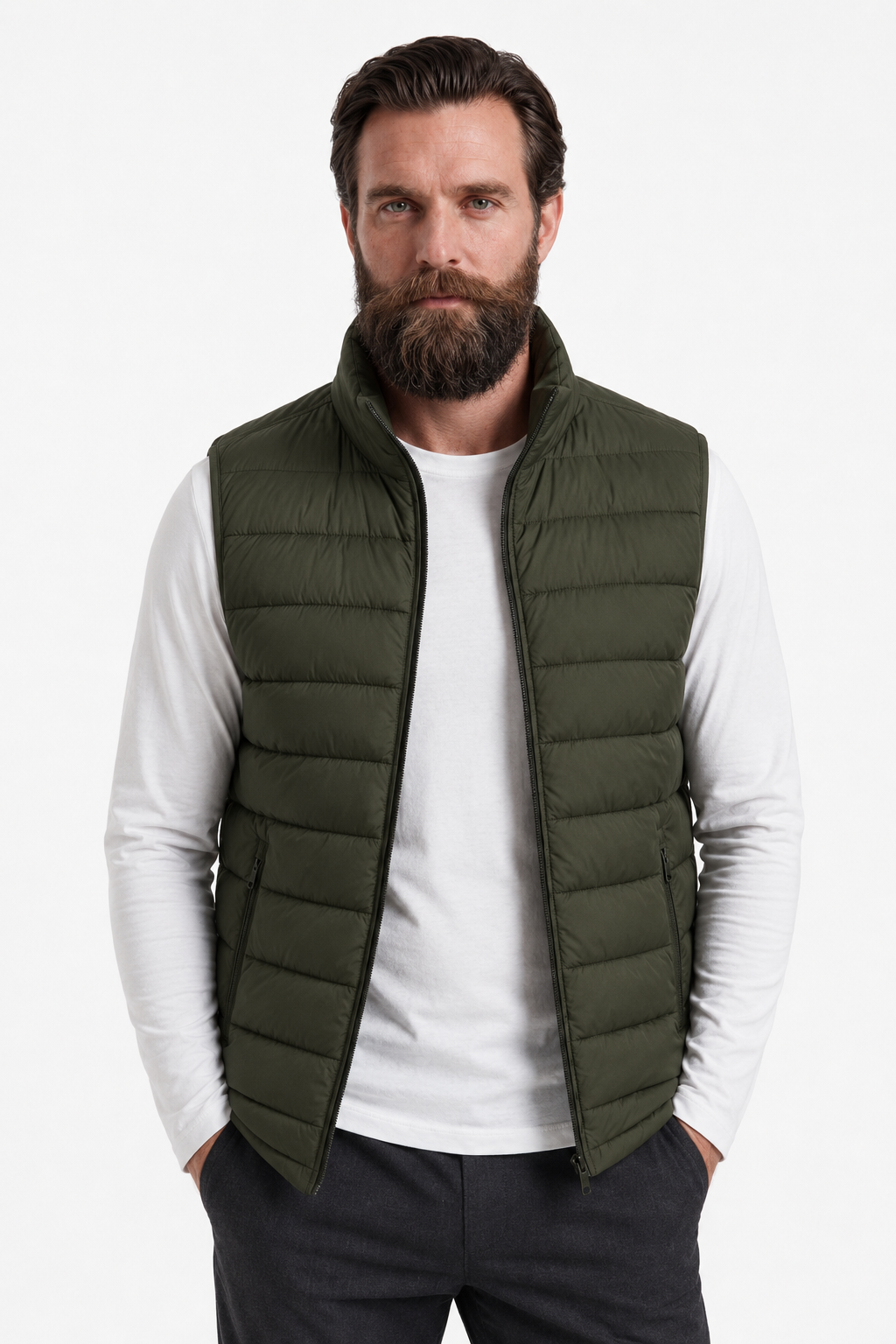 Herre Dunvest – Armygrøn Letvægts Puffer Vest med Lynlås. Varm til Hverdag. - Armygrøn - Puffer Vest - Valmont Wear