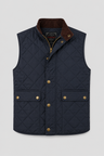 Mørkeblå Quiltet Vest til Mænd - Let Layering Vest med Brun Corduroy-Krave - Sort - Veste - Valmont Wear