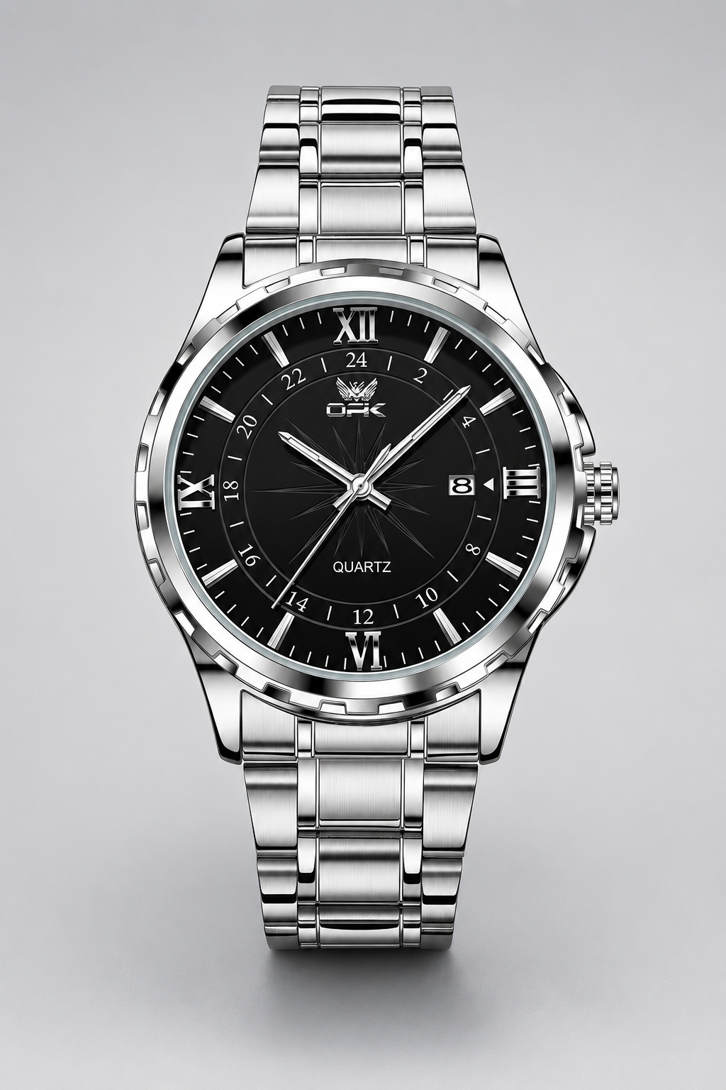 Men's Watch Black Steel – Elegant Quartz Watch with Date, 50M Water Resistant & Stainless Steel Bracelet