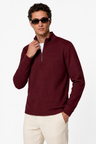 Herre Half-Zip Striktrøje i Bourgogne - Blød Bomuldsstrik med Klassisk Ståkrave - - Sweatre - Valmont Wear