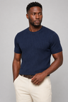 Ribstrikket T-Shirt til Mænd - Navy Slim Fit Bomuld - Navy - Herre T-shirts - Valmont Wear