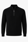 Striktrøje til mænd med halv lynlås og ståhals i sort strik - Sort - Sweatre - Valmont Wear