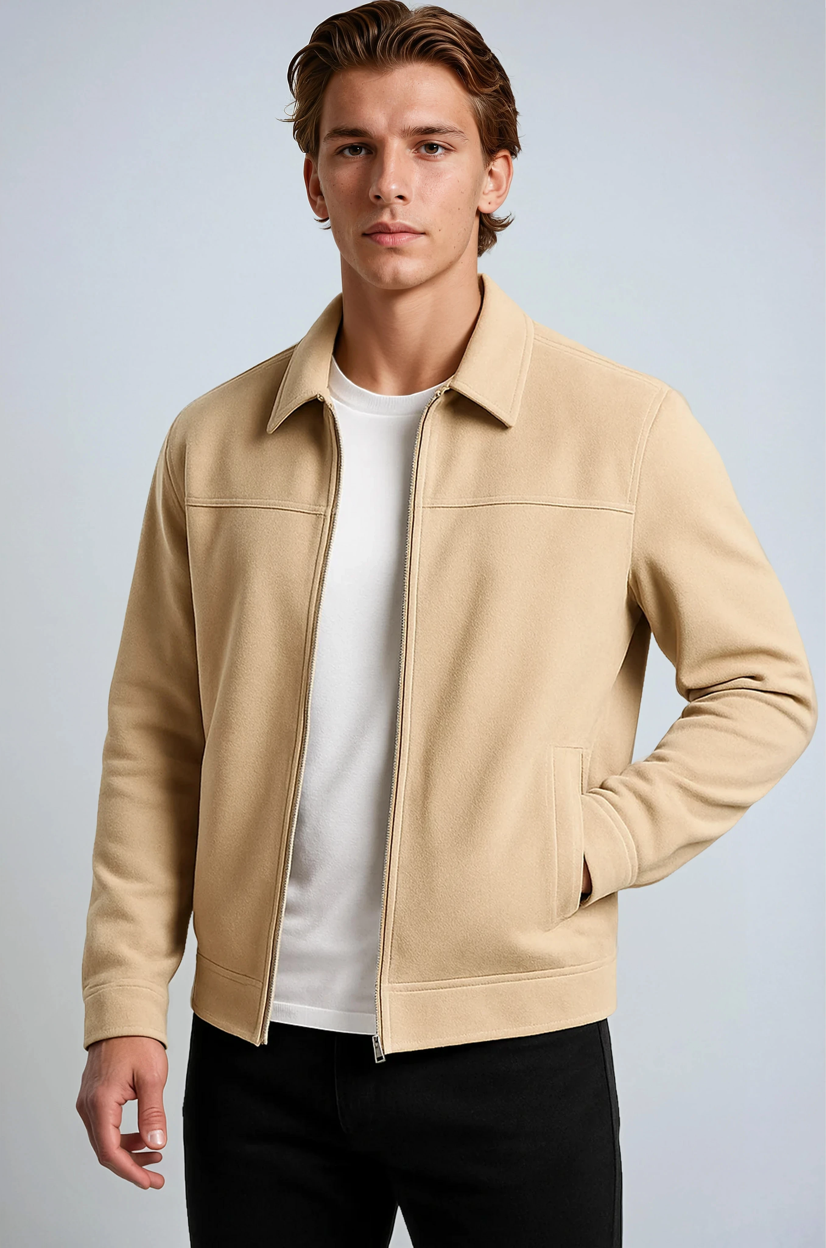 Beige Suede Jakke til Mænd - Moderne Casual Jakke - Beige - Jakker - Valmont Wear