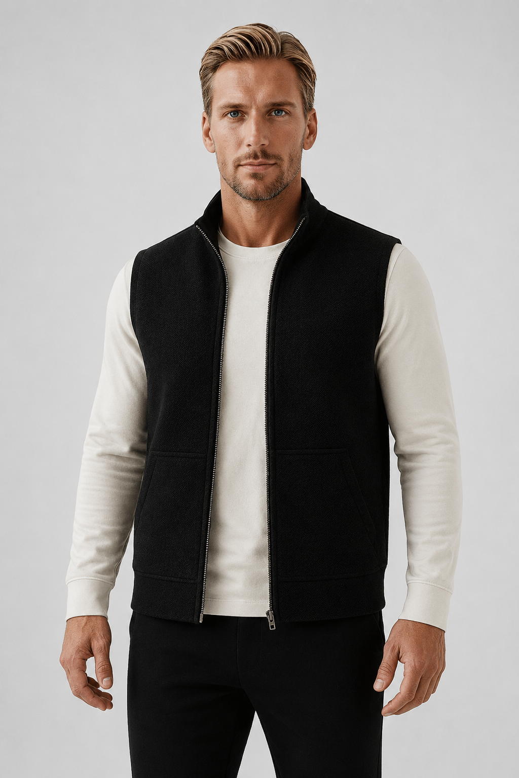 Sort Strikket Vest til Mænd - Blød, Ærmeløs Regular Fit i Komfortabel Strik - - Jakker - Valmont Wear