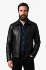 Herre Jakke i Sort Læderlook med Lynlås – Smart Fritidsjakke - - Jakker - Valmont Wear