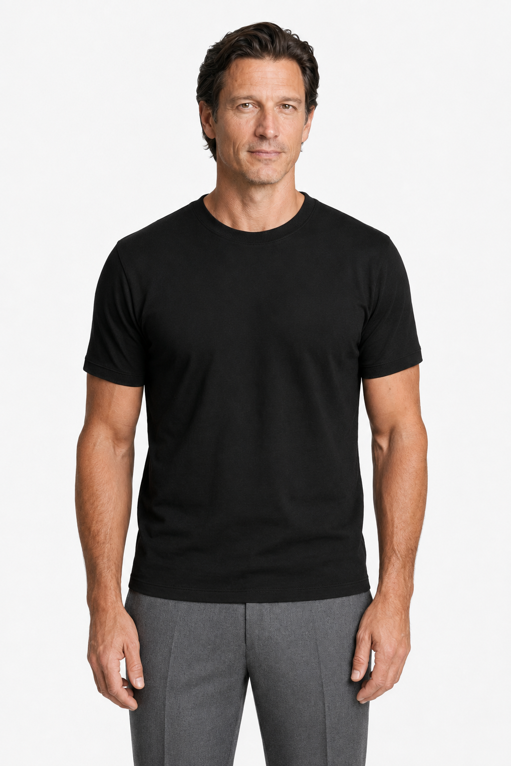 Herre T-shirt Sort Slim Fit i Blød, Åndbar Merceriseret Uld - - Herre T-shirts - Valmont Wear