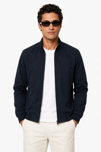 Mens bomber jacket dark blue – microfibre, ribbed trims, warm