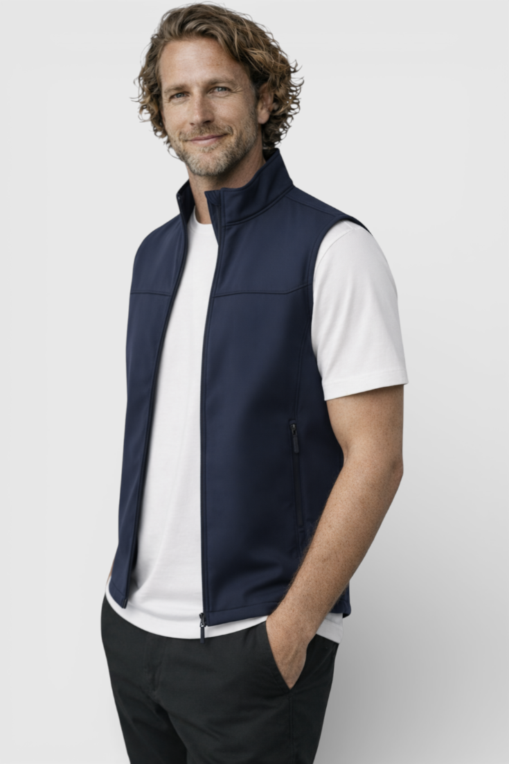Let og Fleksibel Herrevest med Ståkrave – Fuld Lynlås og Komfortabel Pasform