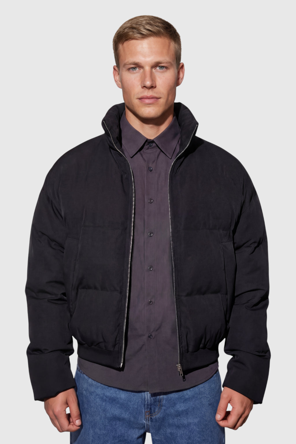 Kort Pufferjakke til Mænd – Quiltet – Sort