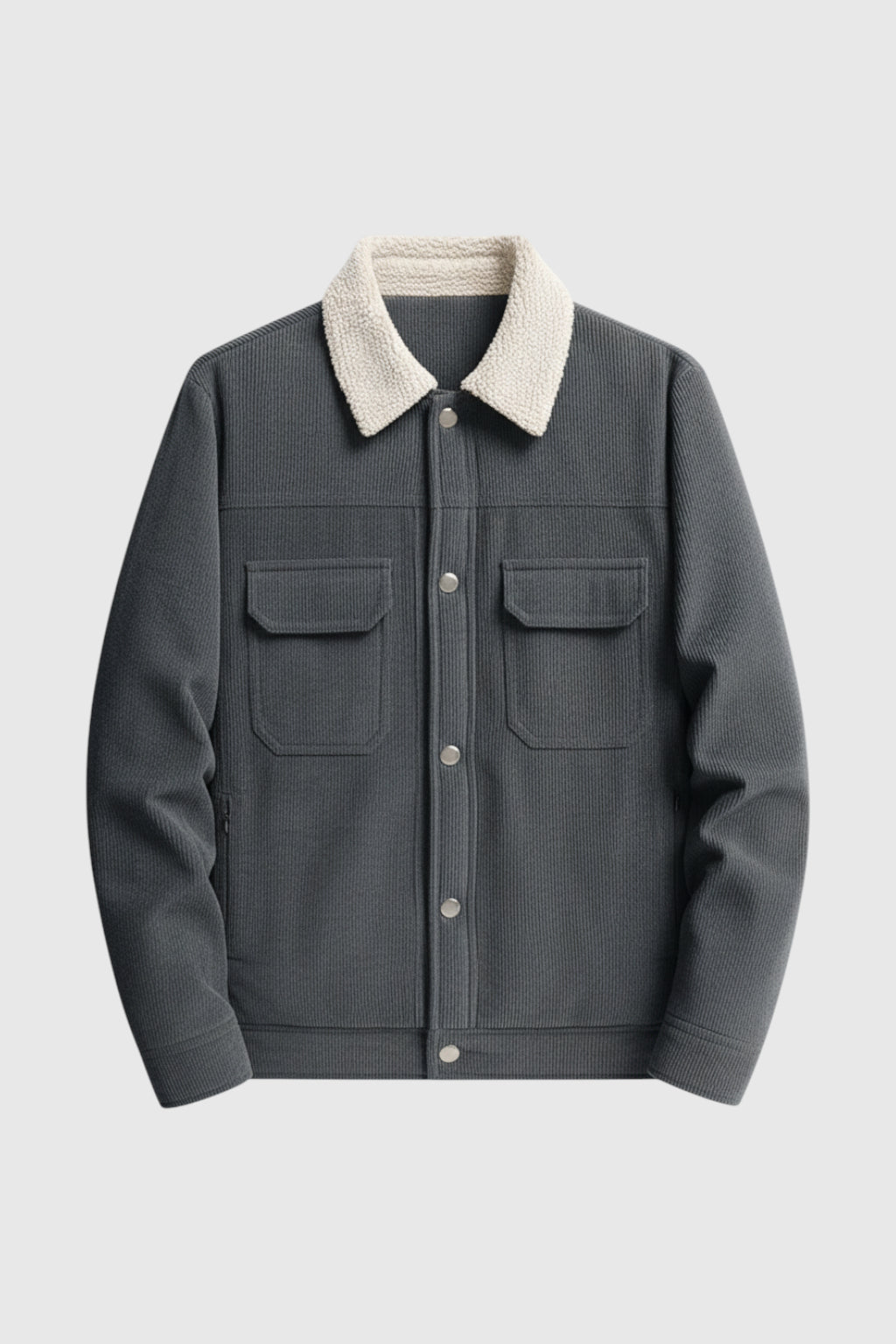 Herrejakke i fløjl med sherpa-krave og trykknapper - Mørk Koksgrå - - Jakker - Valmont Wear