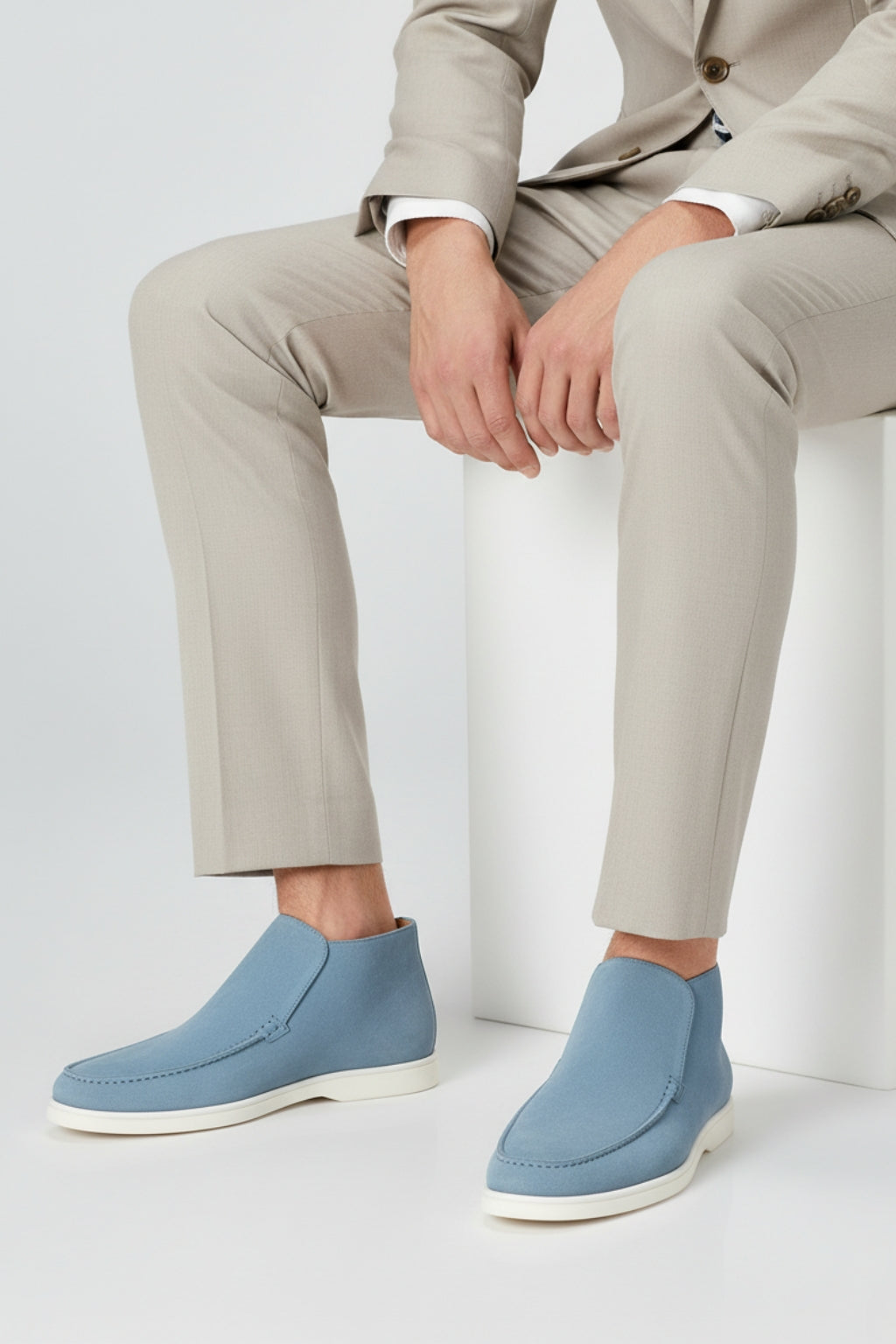 Herre Ruskinds Loafer Støvler – Slip-On Chukka Stil, Flad Hæl – Lyseblå - - Boots - Valmont Wear