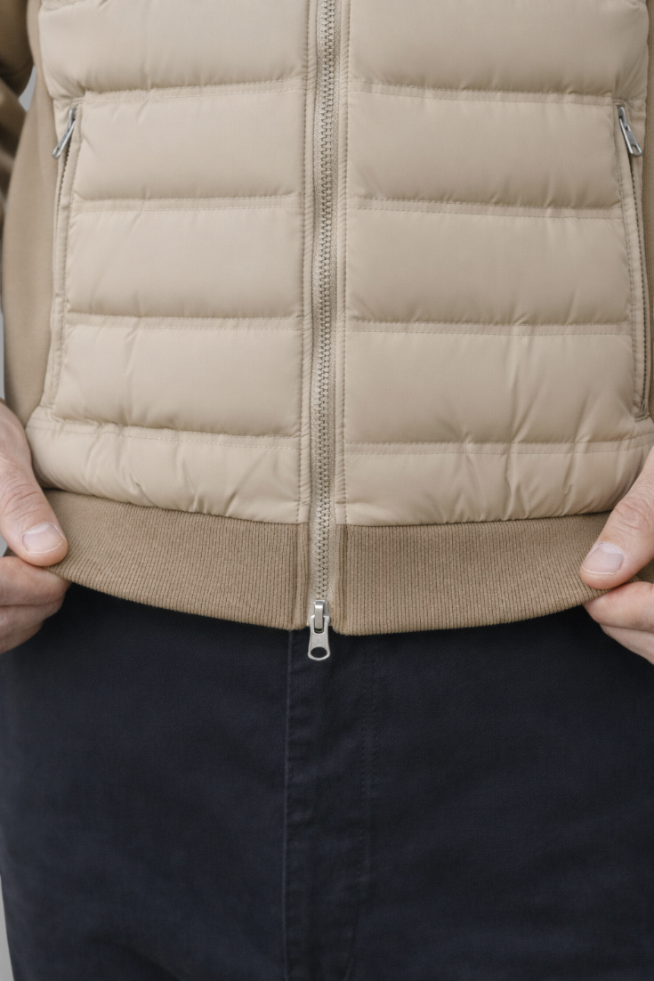 Løs pasform hættejakke med dun – Khaki Beige