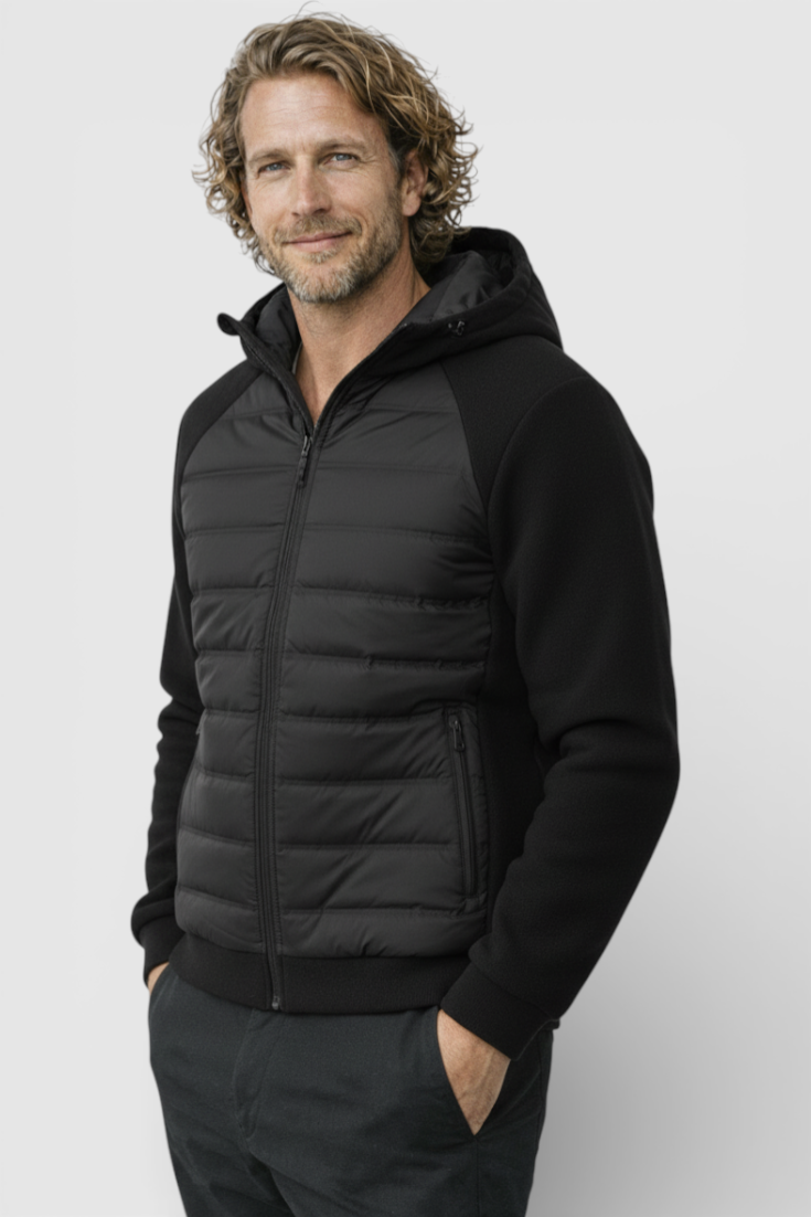 Løs pasform hættejakke med dun – Sort