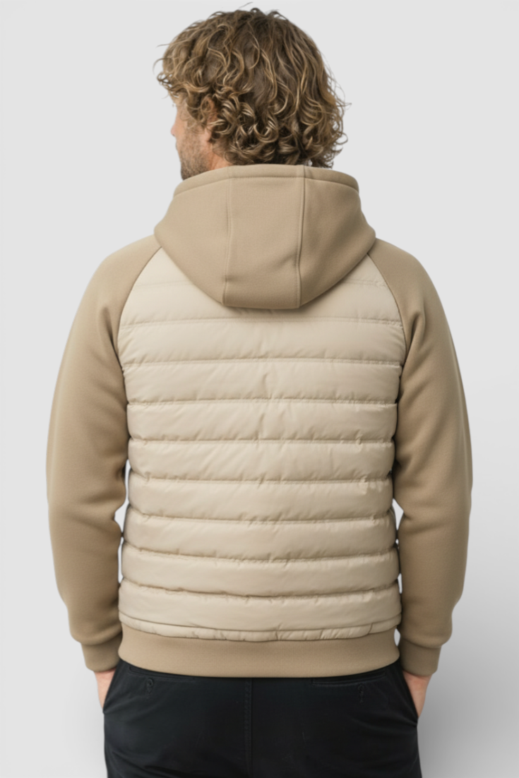 Løs pasform hættejakke med dun – Khaki Beige