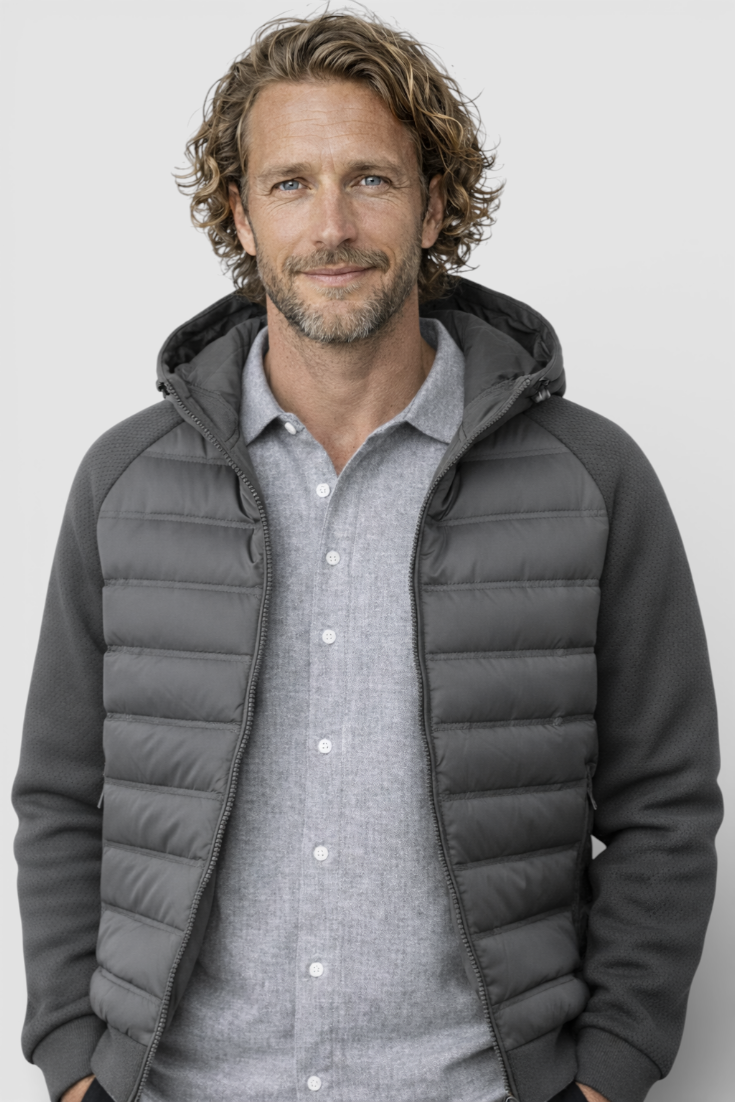 Løs pasform hættejakke med dun – Koksgrå