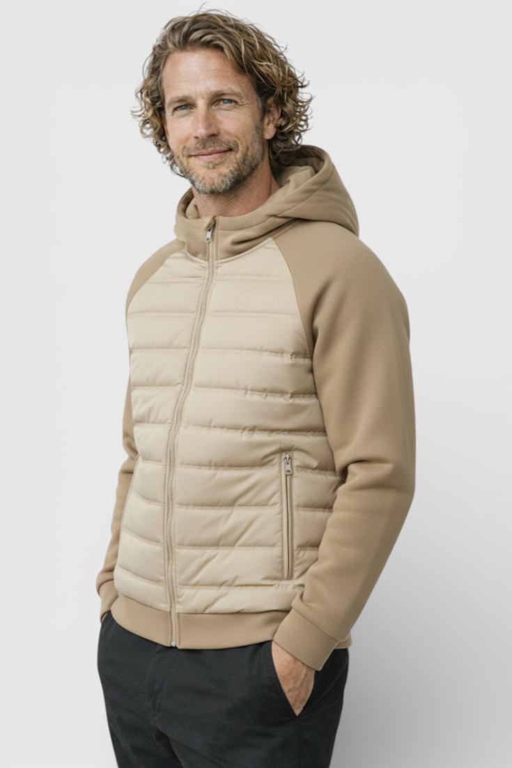 Løs pasform hættejakke med dun – Khaki Beige