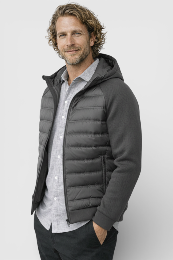 Løs pasform hættejakke med dun – Koksgrå