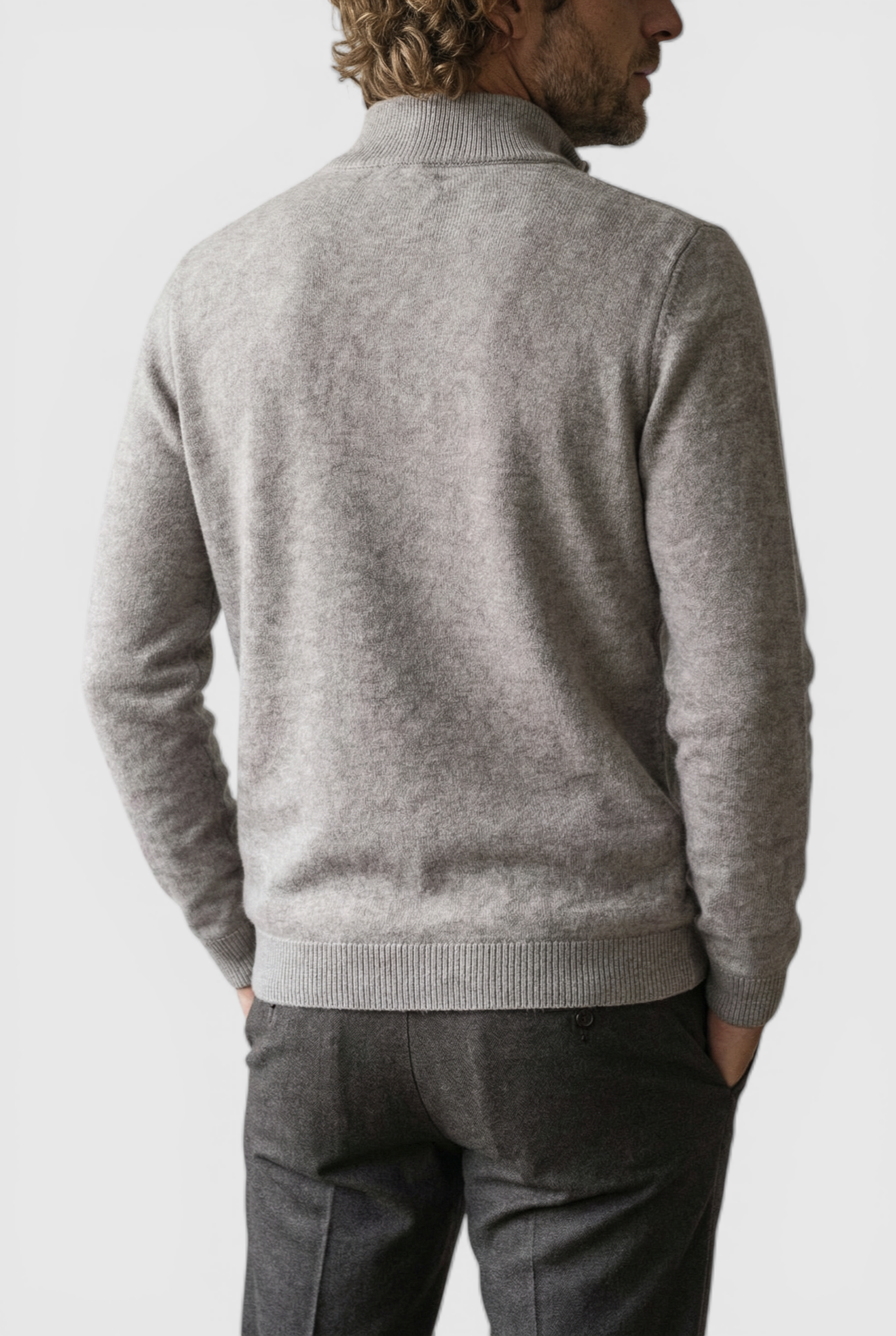 Herre Half-Zip Striktrøje med Ståkrave – Lys taupe