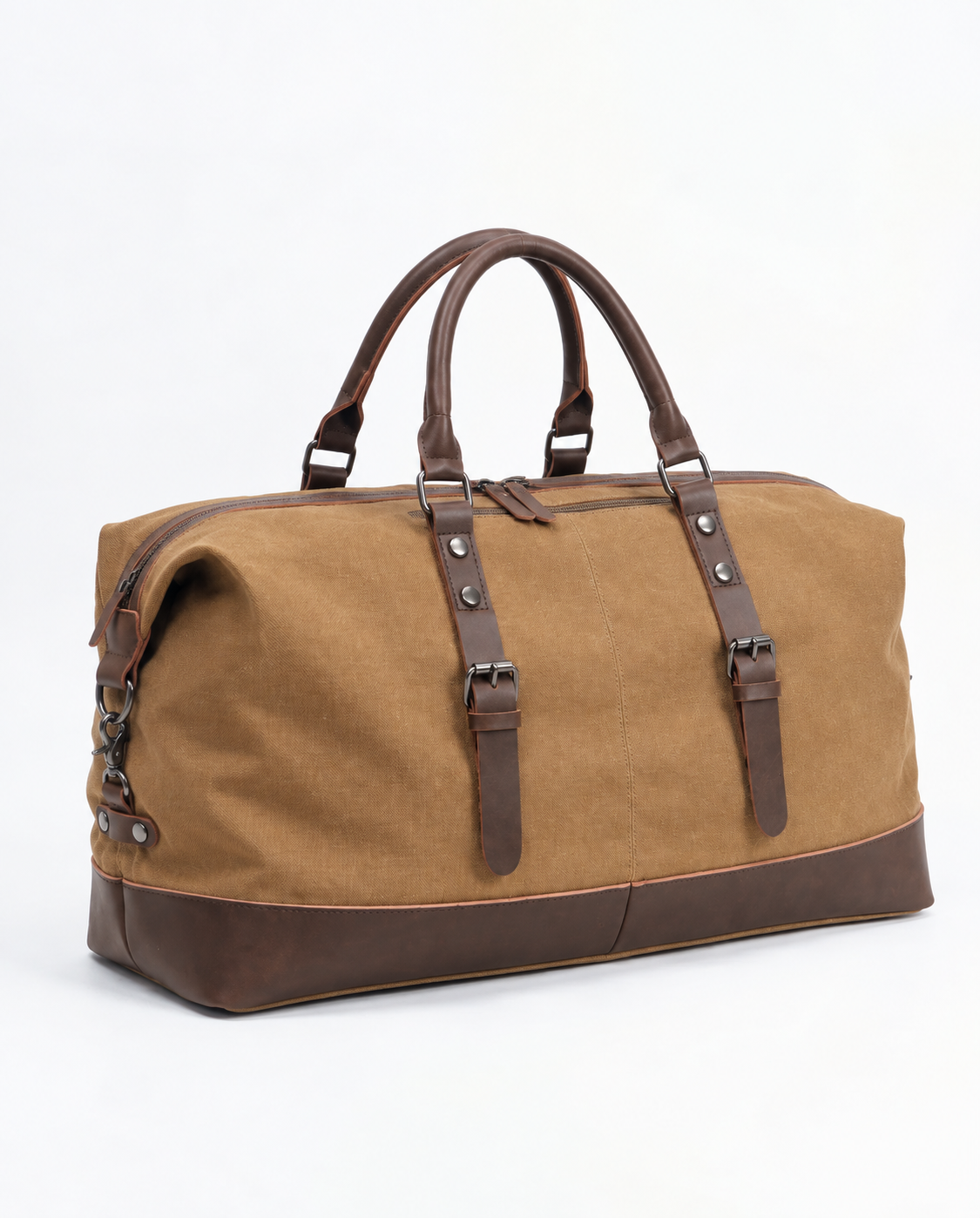 Geantă de voiaj bărbați camel – geantă weekend, pânză canvas, mânere, baretă de umăr