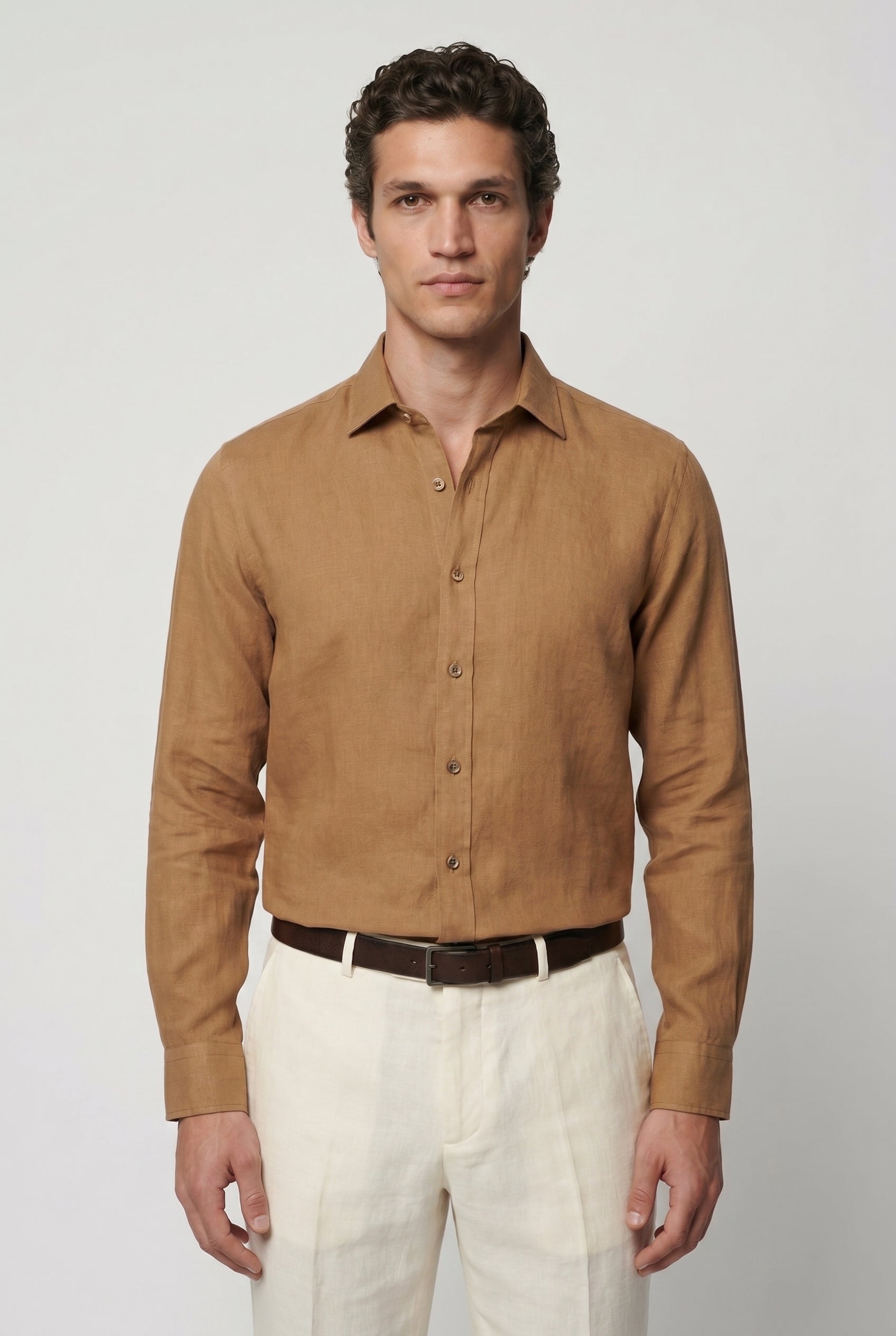Linskjorte til Mænd - Camel - Lin - Regular Fit - frame 1