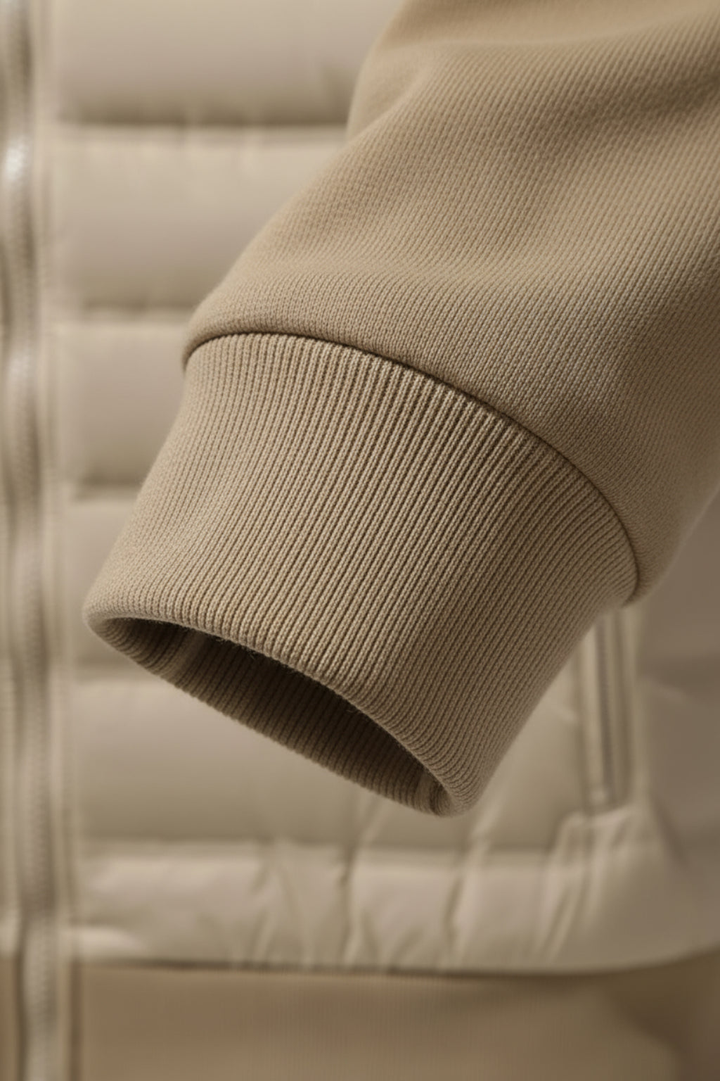 Løs pasform hættejakke med dun – Khaki Beige