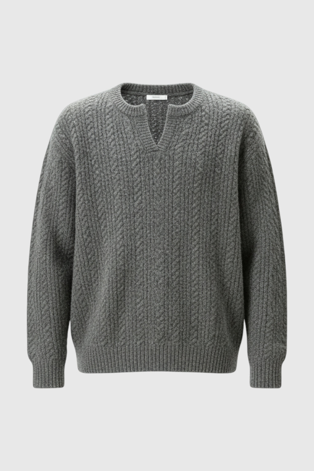 Herrestrik – Kabelstrikket Sweater med Lille V-Hals – Taikoo Gray