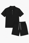 Todelt sommersæt til mænd med skjorte med halv lynlås og shorts - Sort - Tøj-sæt - Valmont Wear