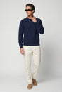 Pull homme bleu foncé en maille de coton, col rond, doux
