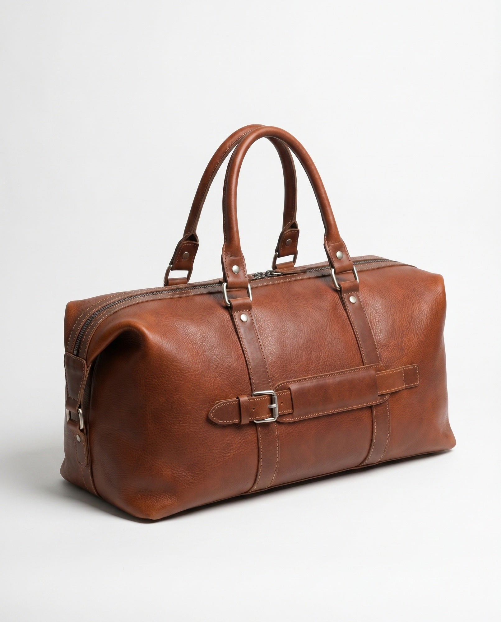 Sac de week-end en cuir premium pour hommes - Duffel classique cognac