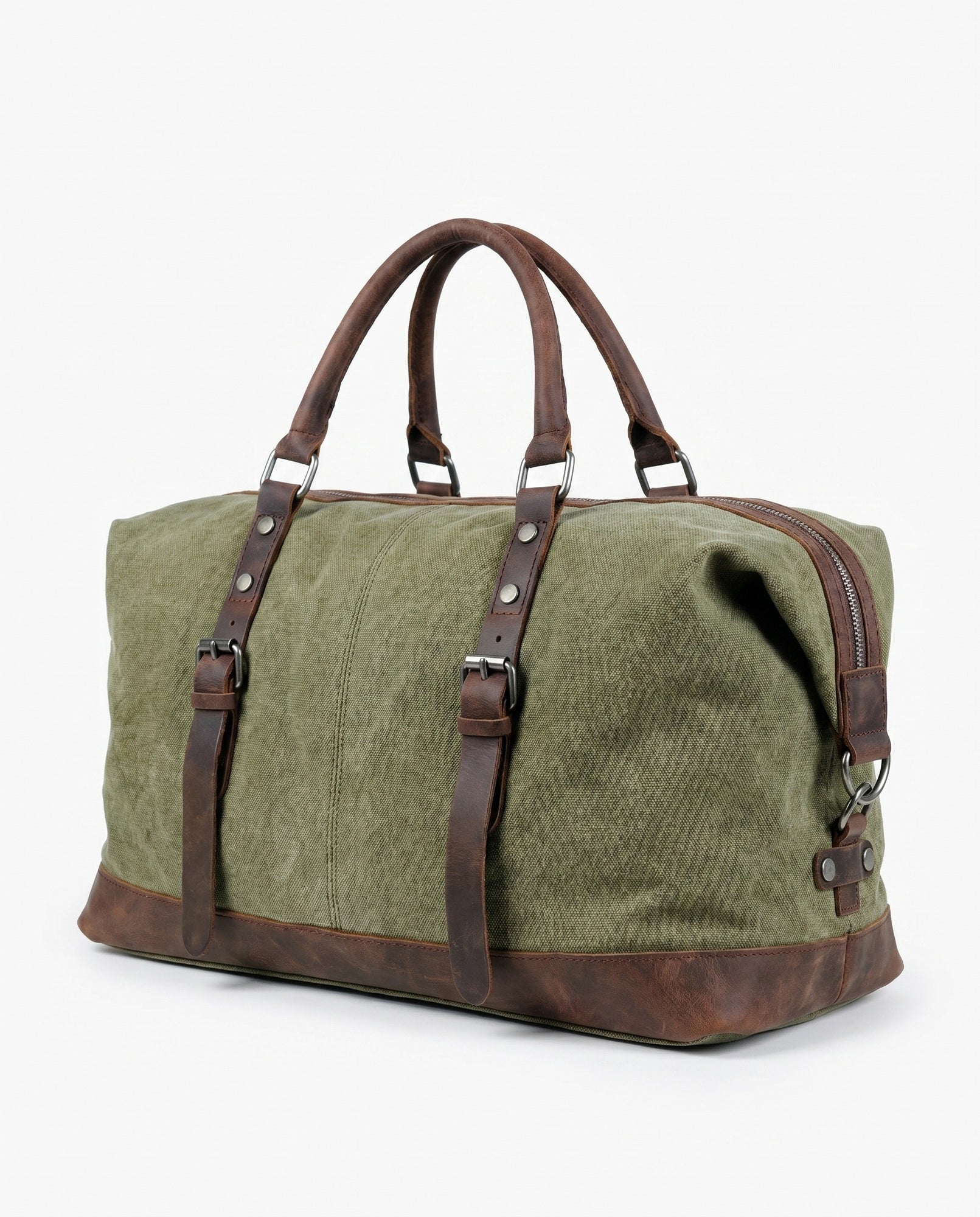 Vintage Weekendtaske i Olivengrøn - Canvas med Fuldnarvet Læder til Mænd - - Taske - Valmont Wear