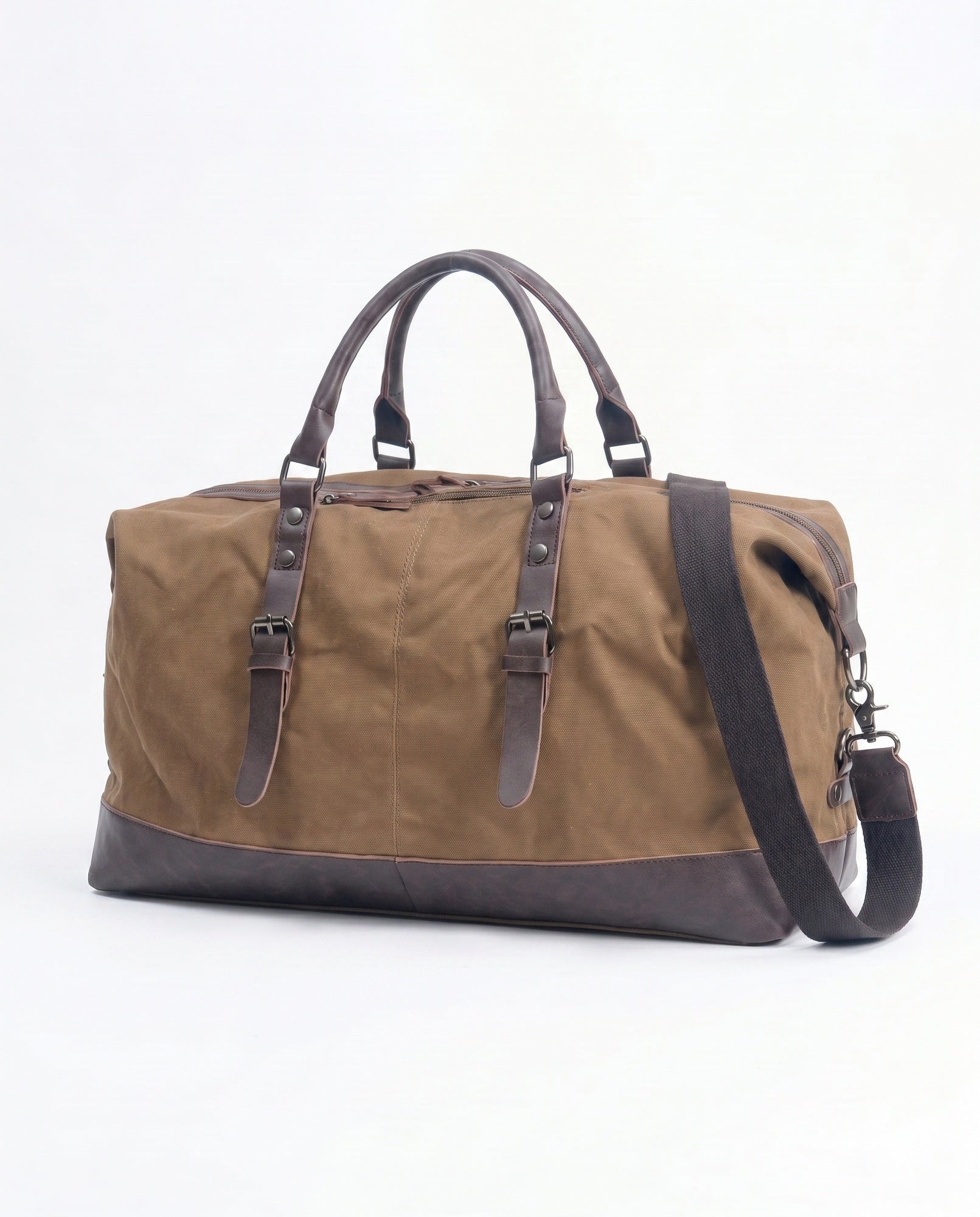 Vintage Rejsetaske til Mænd - Camel Canvas med Fuldnarvet Læder - - Taske - Valmont Wear
