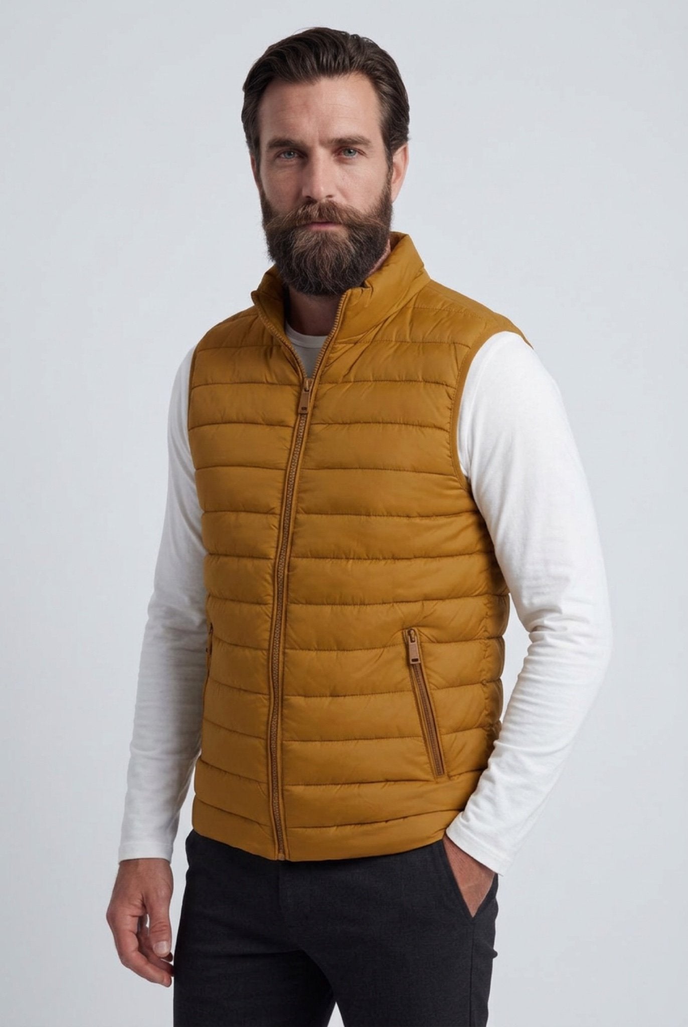 Premium Herre Gurkemeje Puffervest - 01 front view