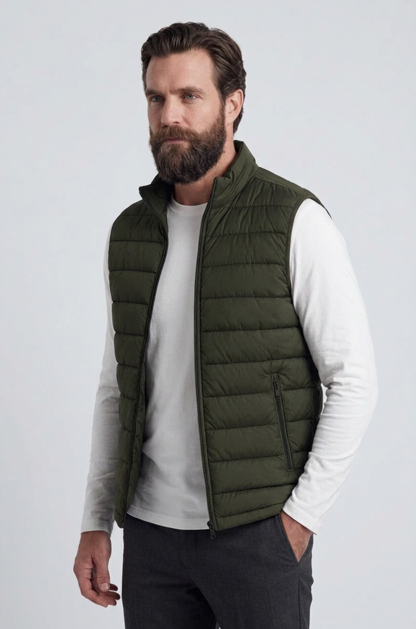 Premium Herre Mørk armygrøn Puffervest - 01 front view