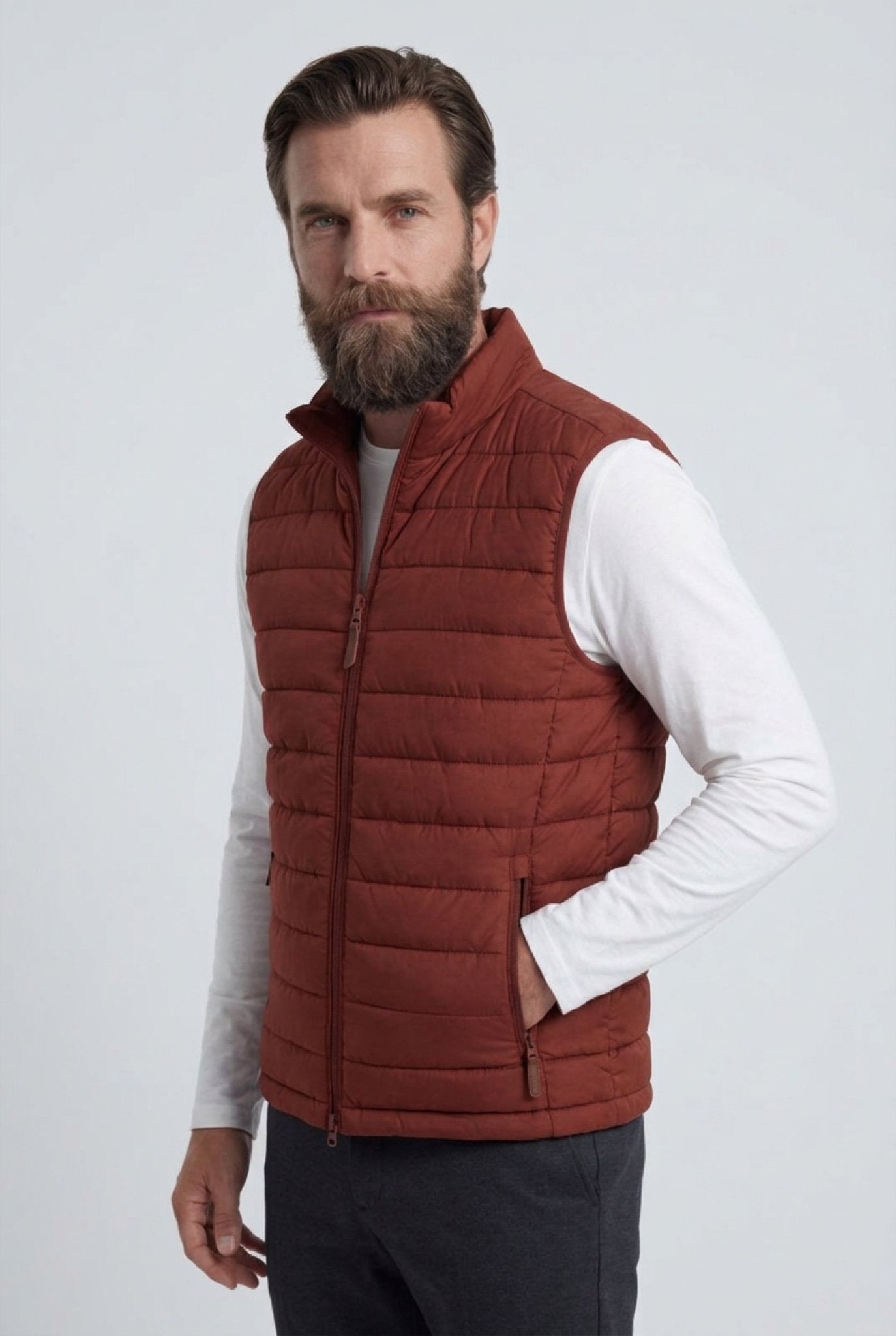 Premium Herre Murstensrød Puffervest - 01 front view