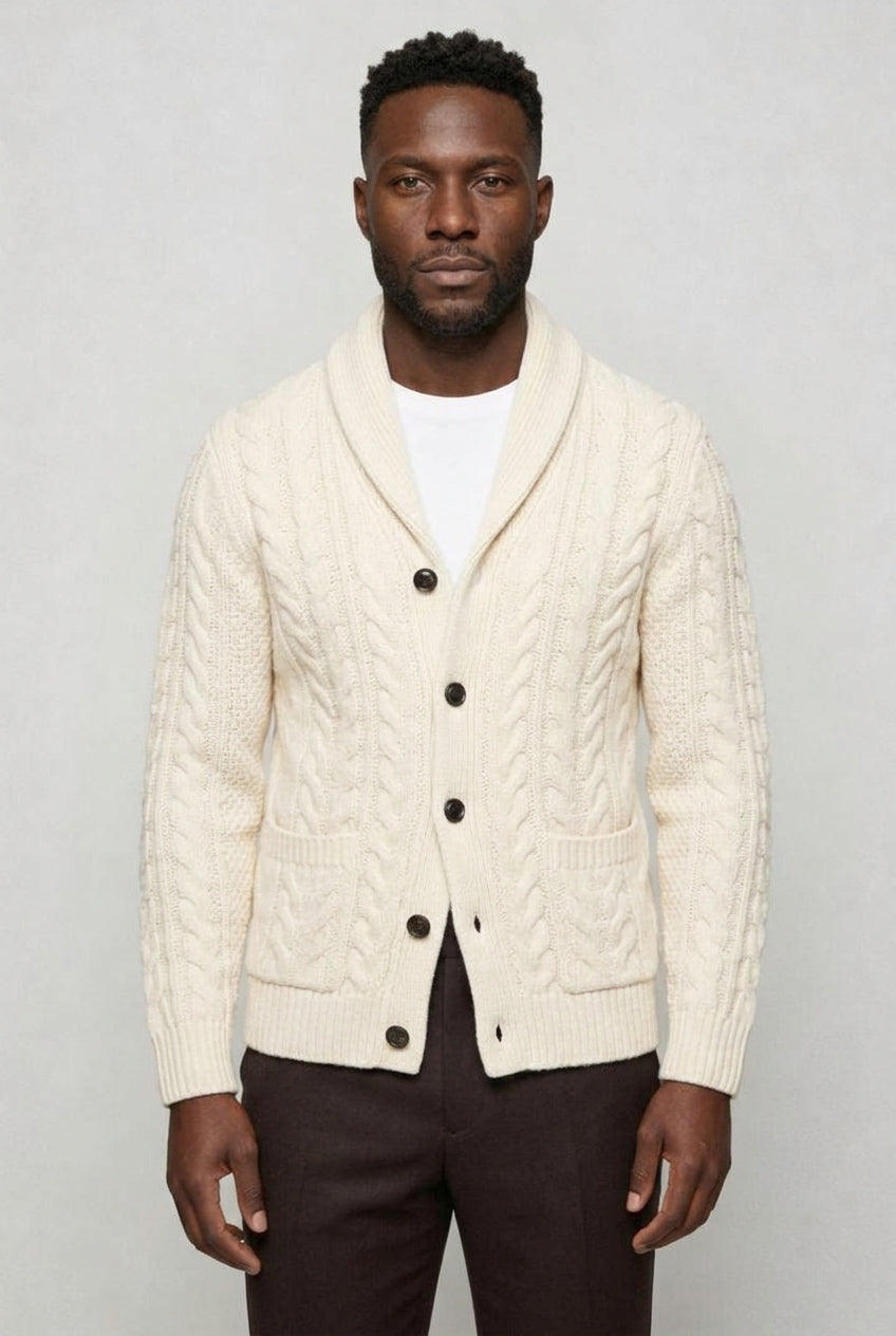 Valmont Wear cremehvid strikket cardigan med sjalskrave hero image 1
