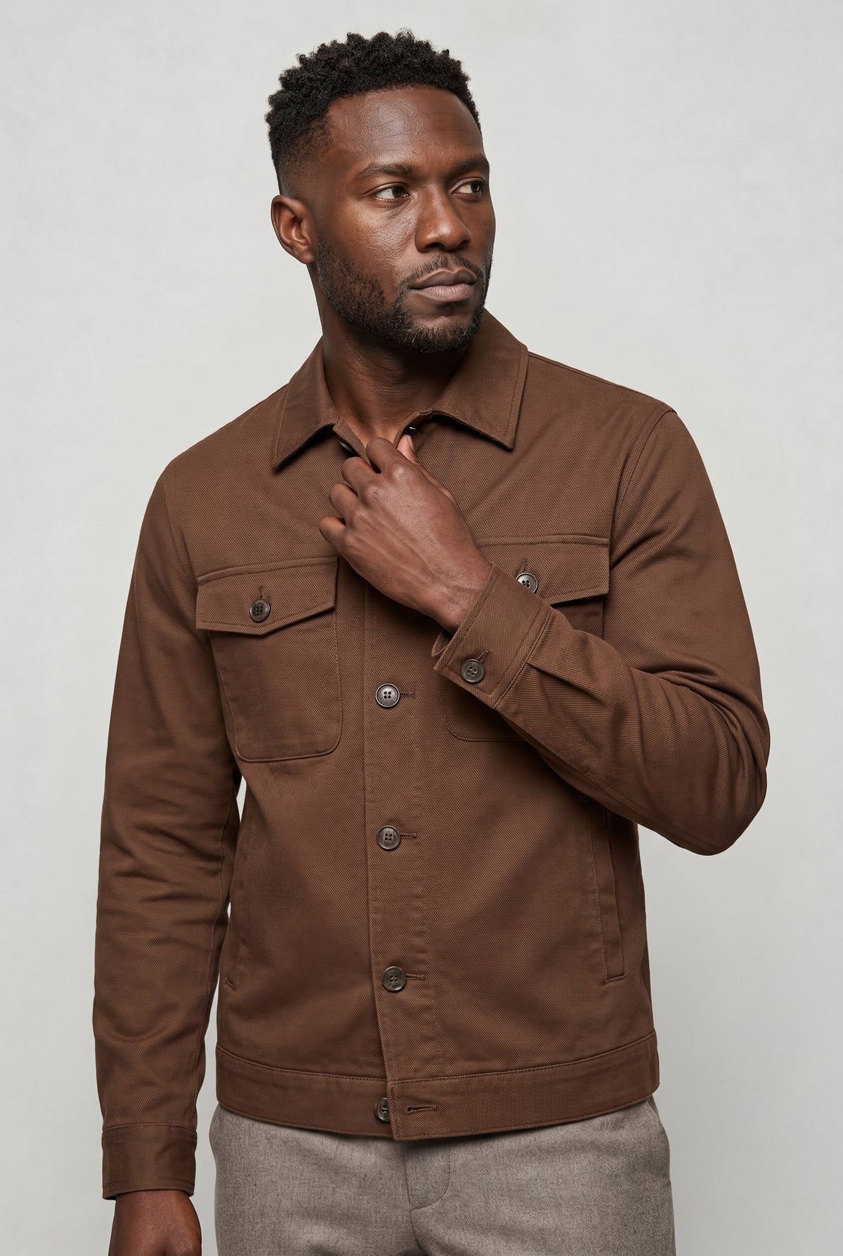 Pánská bunda kávově hnědá – twill, košilová bunda (overshirt), bavlna, prémiová kvalita