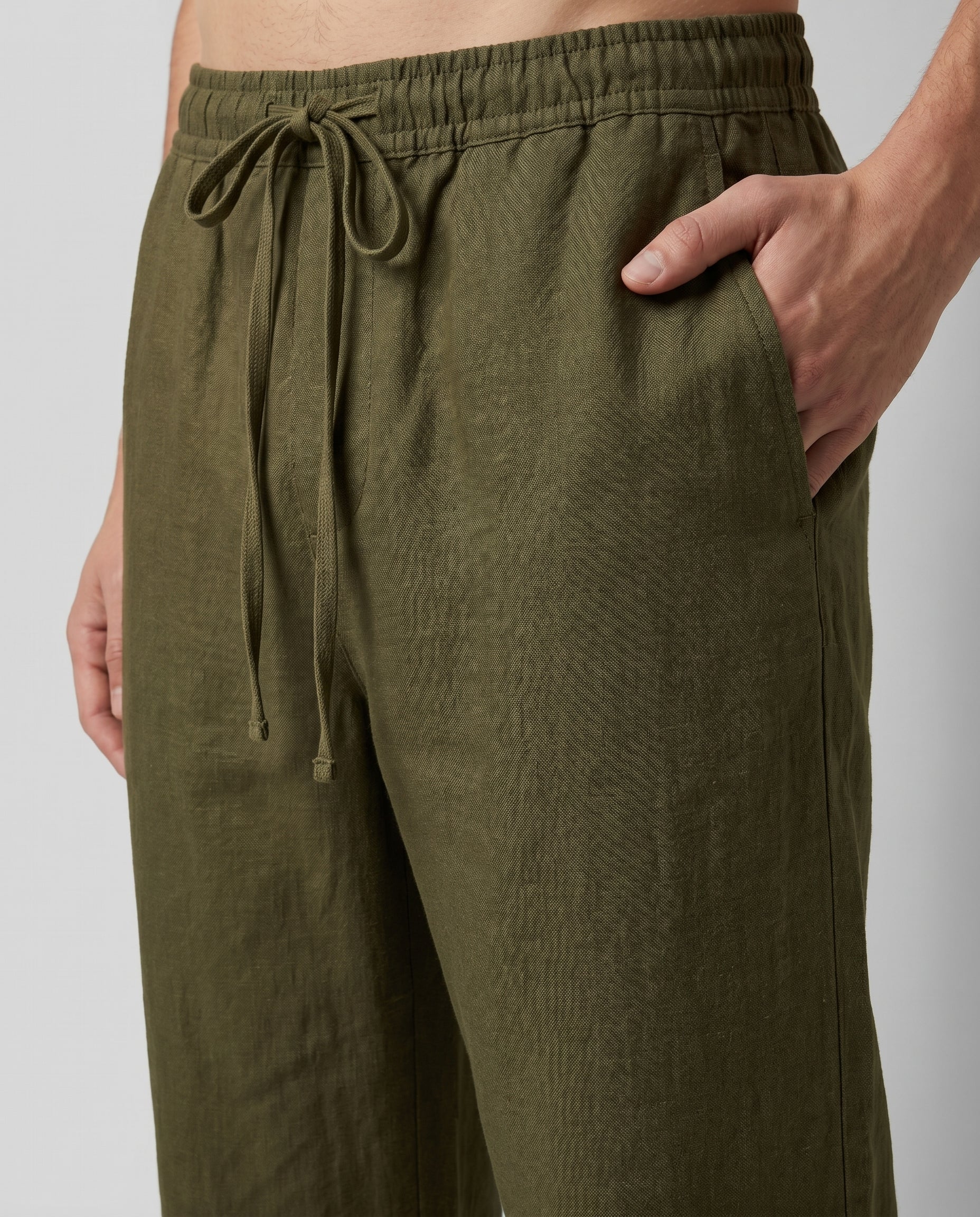Herrebukser linned-look oliven — Valmont Wear