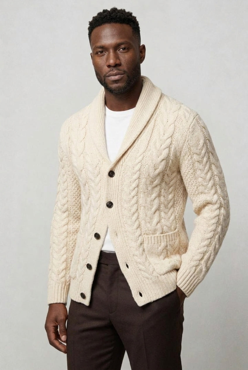 Valmont Wear cremehvid strikket cardigan med sjalskrave alt pose image 3