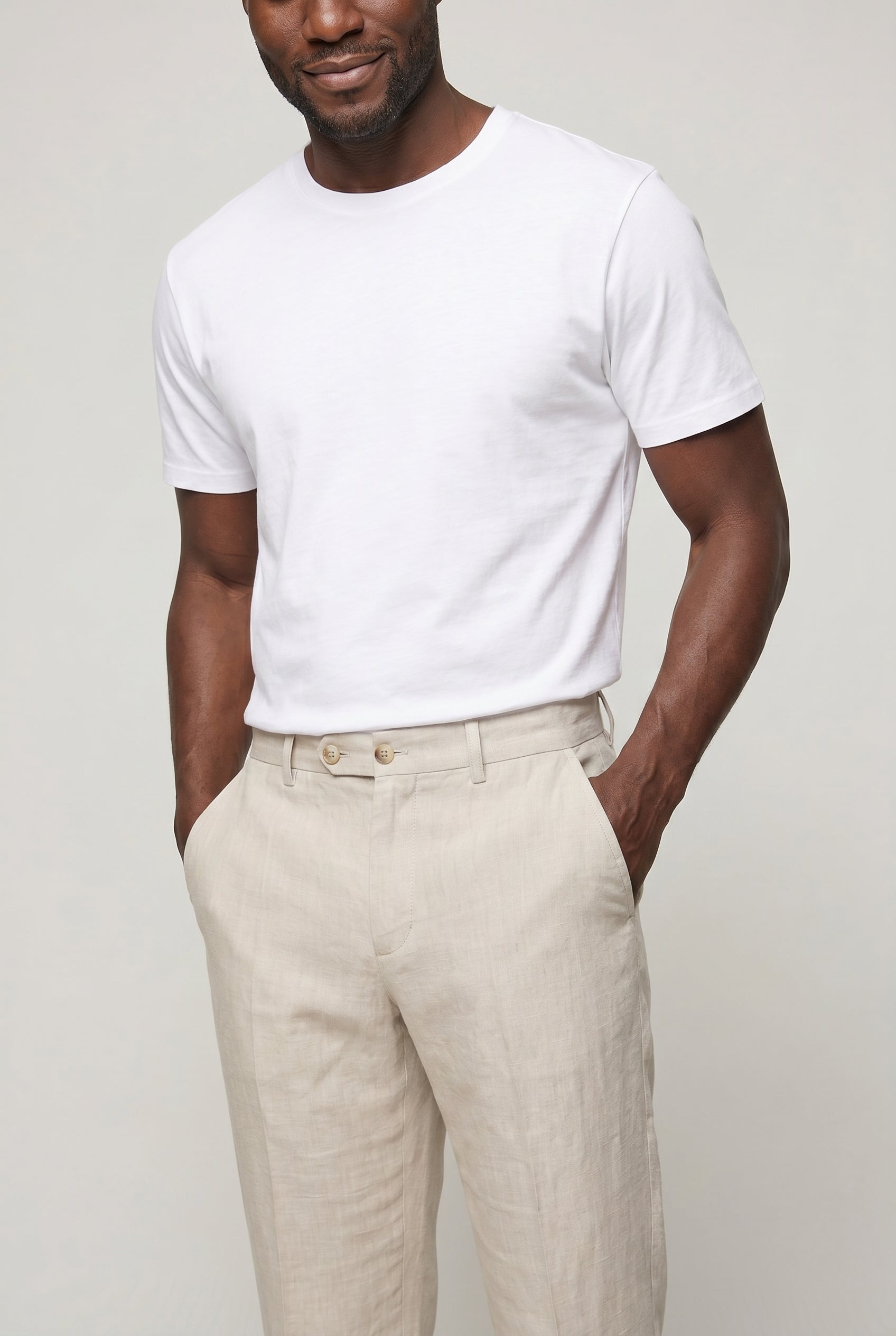 Valmont Wear stenfarvet hør bukser casual pose image 3