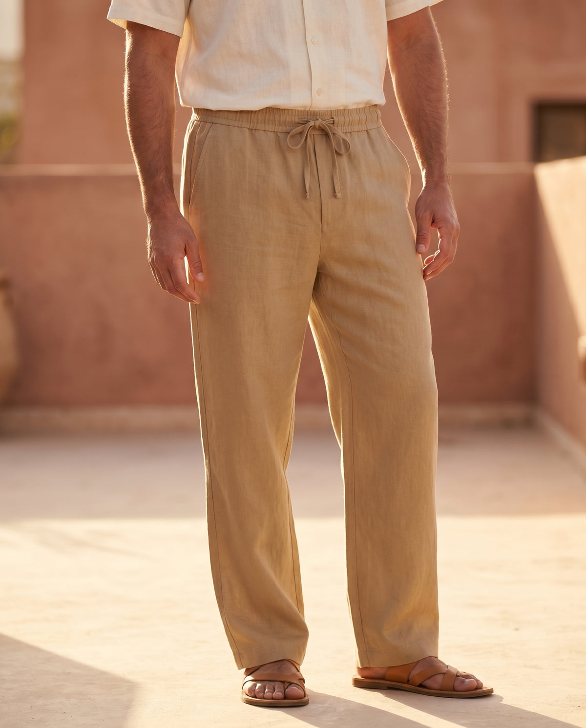 Herrebukser linned-look sand - Valmont Wear