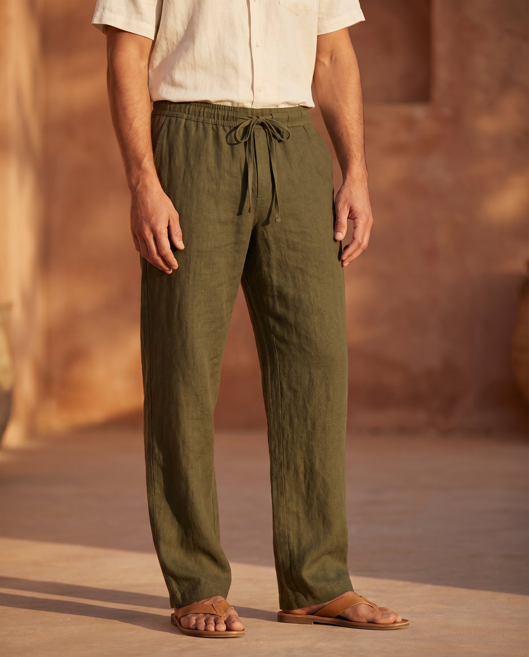 Herrebukser linned-look oliven — Valmont Wear