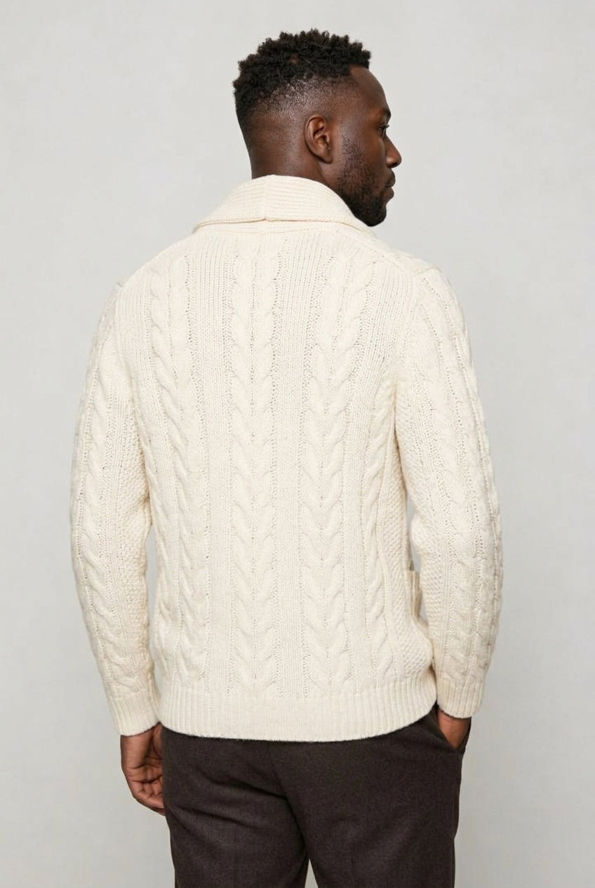 Valmont Wear cremehvid strikket cardigan med sjalskrave back image 4