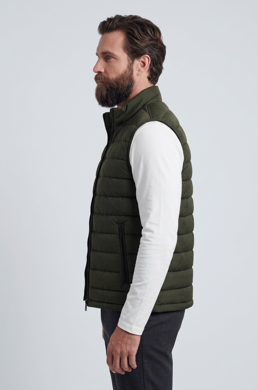 Premium Herre Mørk armygrøn Puffervest - 04 side view