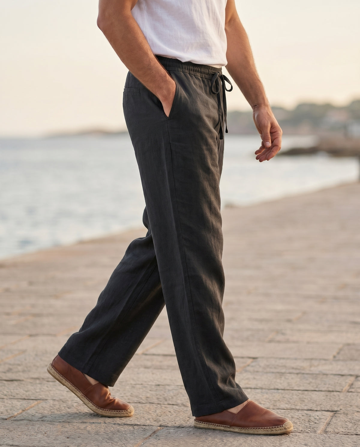 Herrebukser linned-look koksgraa - Valmont Wear