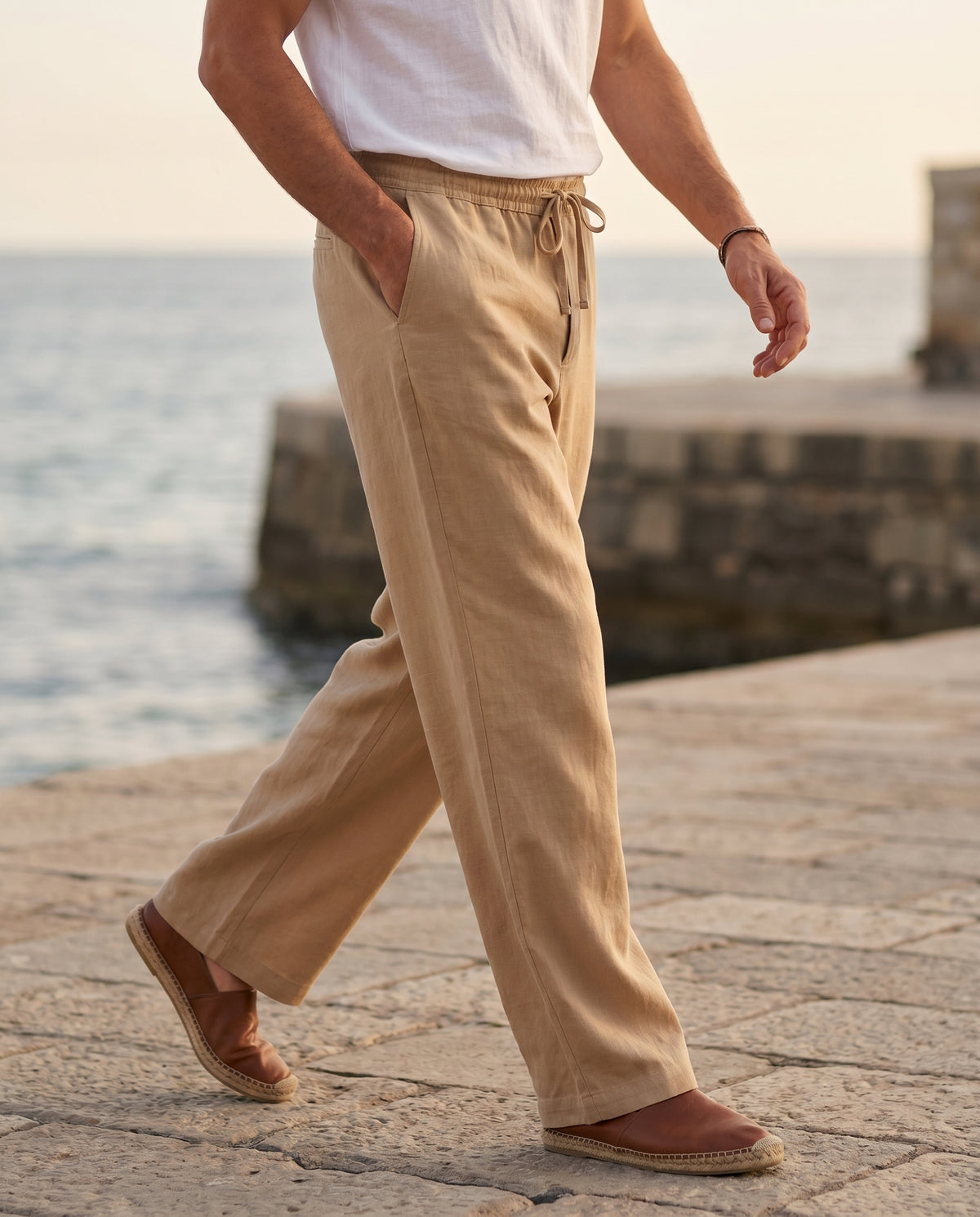 Herrebukser linned-look sand - Valmont Wear
