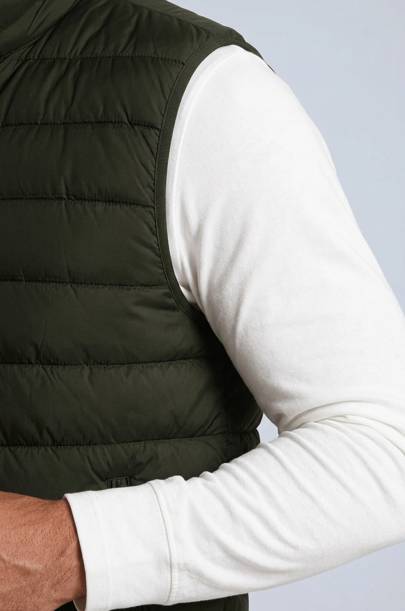 Premium Herre Mørk armygrøn Puffervest - 06 cuff detail