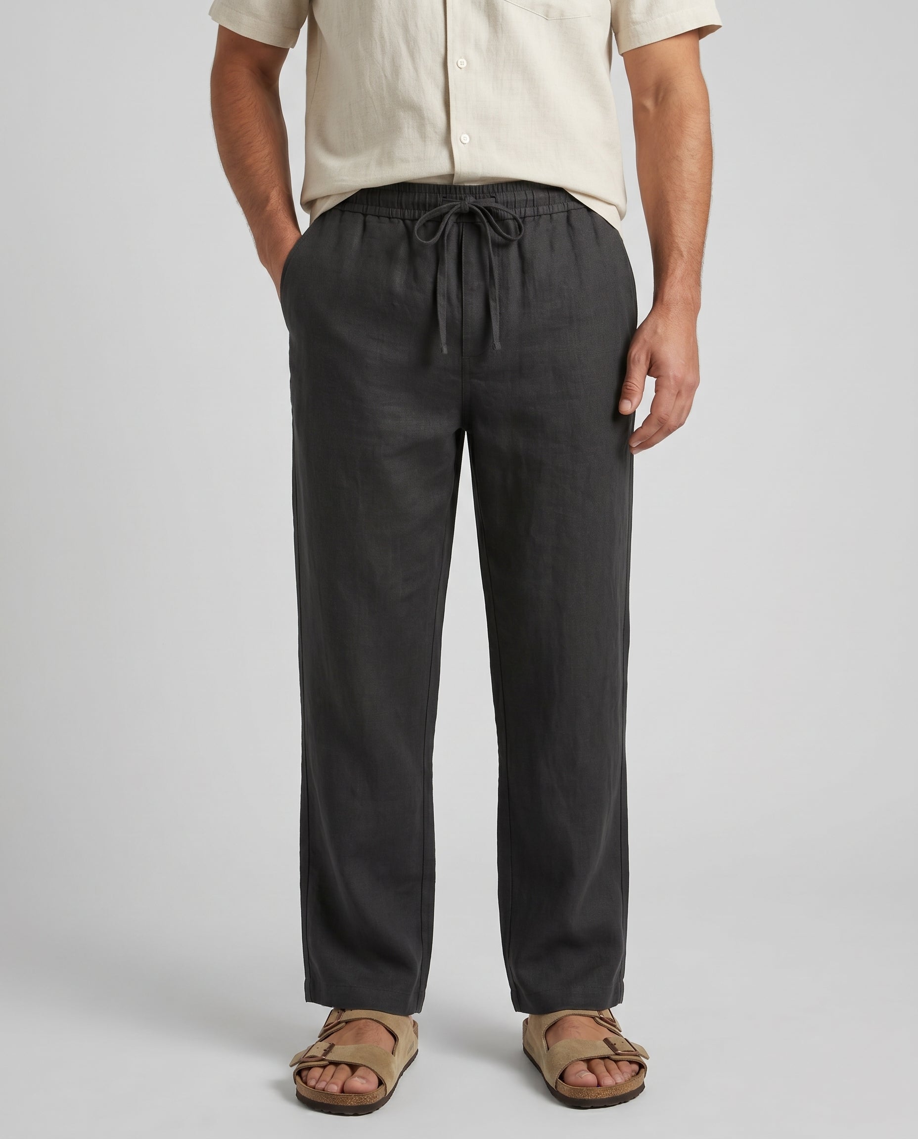 Herrebukser linned-look koksgraa - Valmont Wear