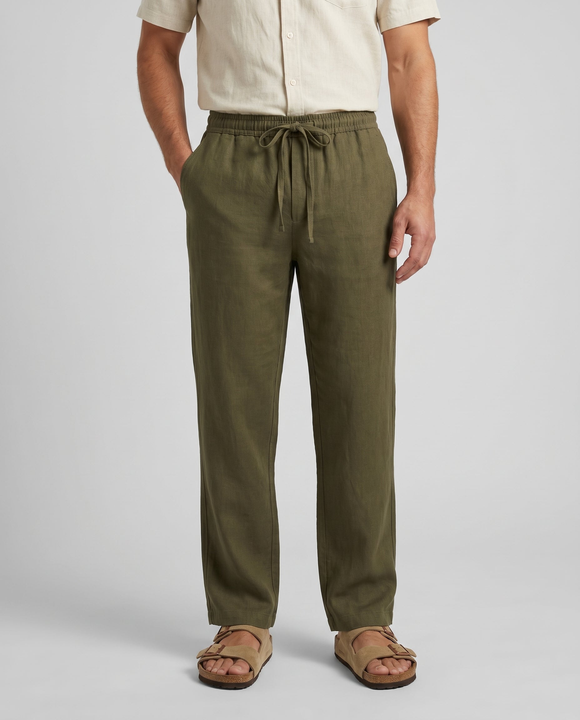 Herrebukser linned-look oliven — Valmont Wear