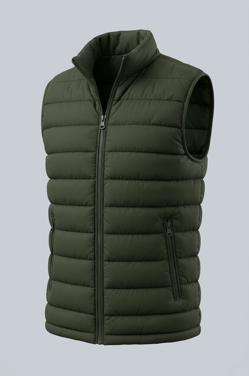 Premium Herre Mørk armygrøn Puffervest - 08 3d render